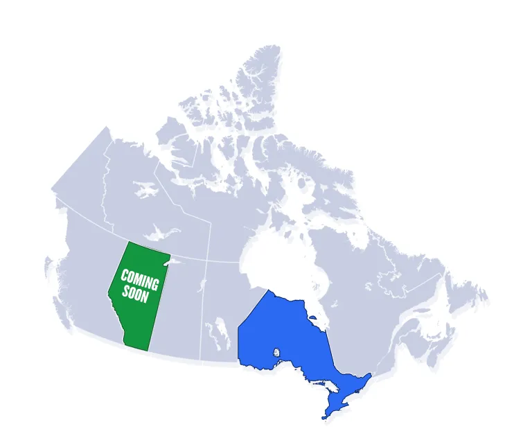 Map of Canada showing provinces where FanDuel is available